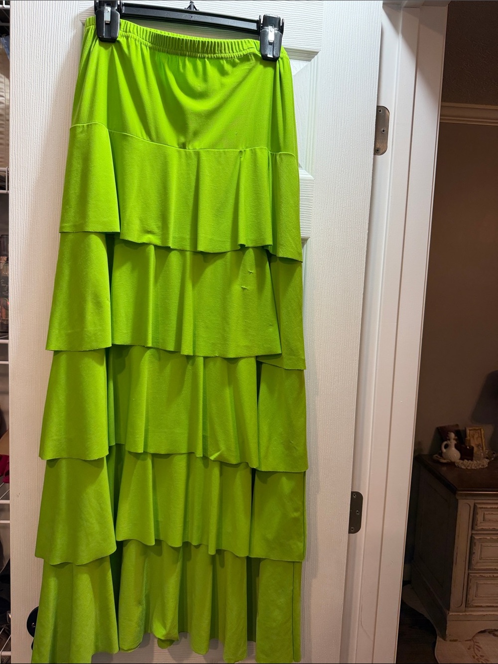 Tiered Maxi Skirt in Bright Lime Green